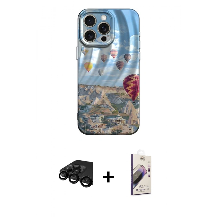 MARSİLYAN™- iPhone 15 Pro Max Kılıf Nova Doku Prime - Siyah Bilvis 3D Mat Cam Ekran Koruyucu + Raze Metal Kamera Lens - SH