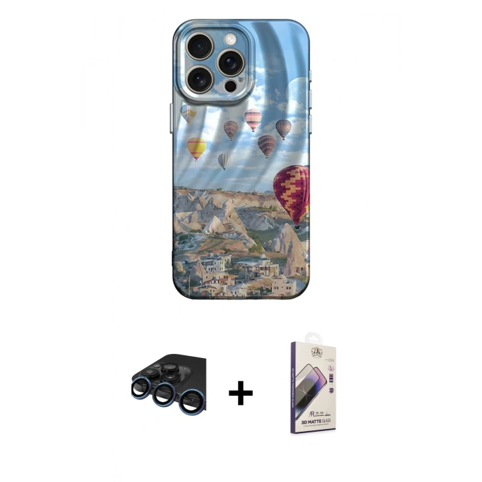 MARSİLYAN™- iPhone 15 Pro Max Kılıf Nova Doku Prime - Siyah Bilvis 3D Mat Cam Ekran Koruyucu + Raze Metal Kamera Lens - LT