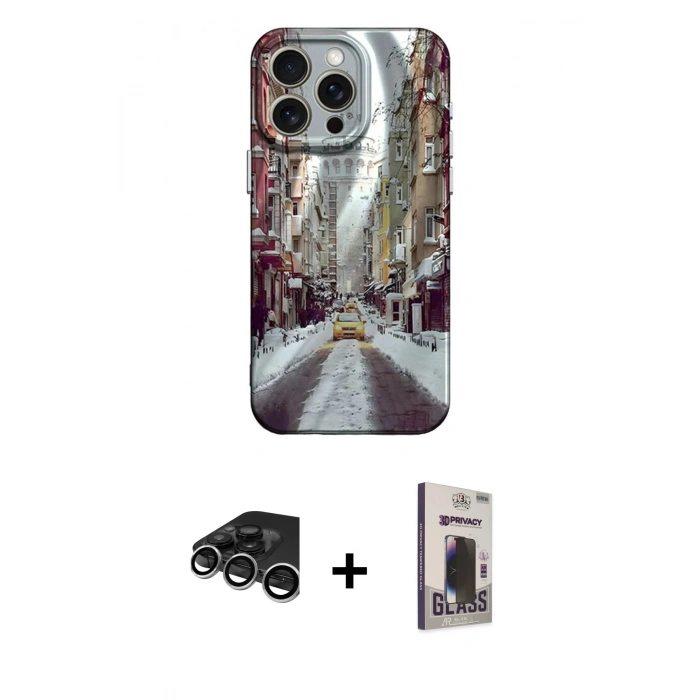 MARSİLYAN™- iPhone 15 Pro Max Kılıf Nova Doku Prime - Siyah Bilvis Hayalet Cam Ekran Koruyucu + Raze Metal Kamera Lens - GS
