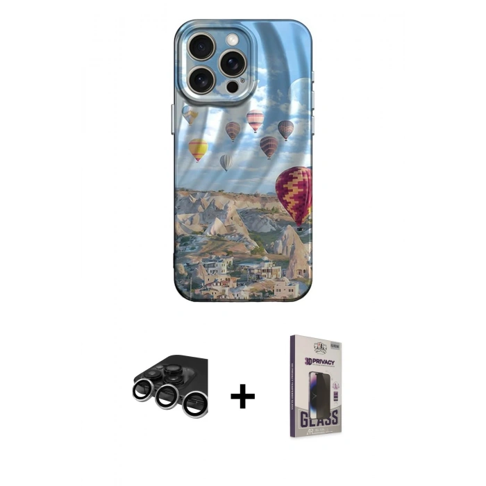 MARSİLYAN™- iPhone 15 Pro Max Kılıf Nova Doku Prime - Siyah Bilvis Hayalet Cam Ekran Koruyucu + Raze Metal Kamera Lens - GS