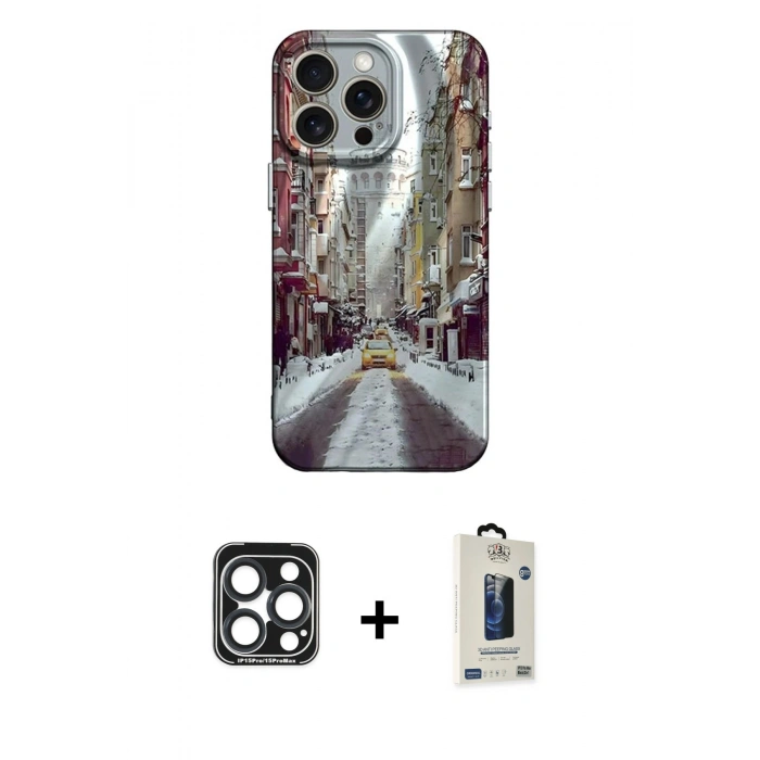 MARSİLYAN™- iPhone 15 Pro Max Kılıf Nova Doku Prime - Siyah Bilvis Hayalet Cam Ekran Koruyucu + PVD Metal Kamera Lens - LT