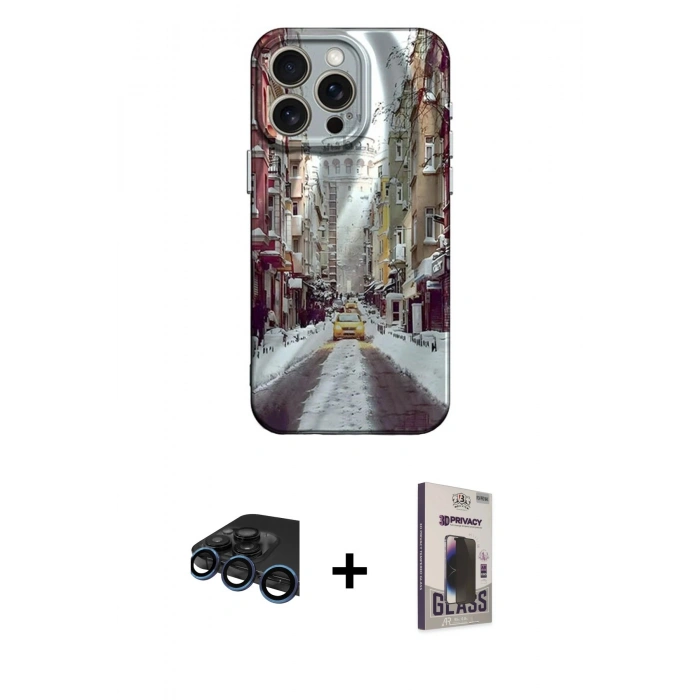 MARSİLYAN™- iPhone 15 Pro Max Kılıf Nova Doku Prime - Siyah Bilvis Hayalet Cam Ekran Koruyucu + Raze Metal Kamera Lens - LT