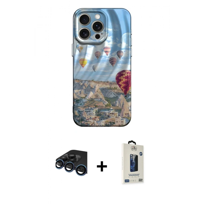 MARSİLYAN™- iPhone 15 Pro Max Kılıf Nova Doku Prime - Siyah Bilvis Hayalet Cam Ekran Koruyucu + Lacivert Raze Metal Kamera Lens