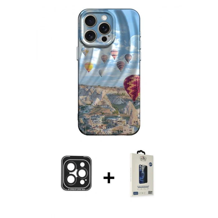 MARSİLYAN™- iPhone 15 Pro Max Kılıf Nova Doku Prime - Siyah Bilvis Hayalet Cam Ekran Koruyucu + PVD Metal Kamera Lens - SH
