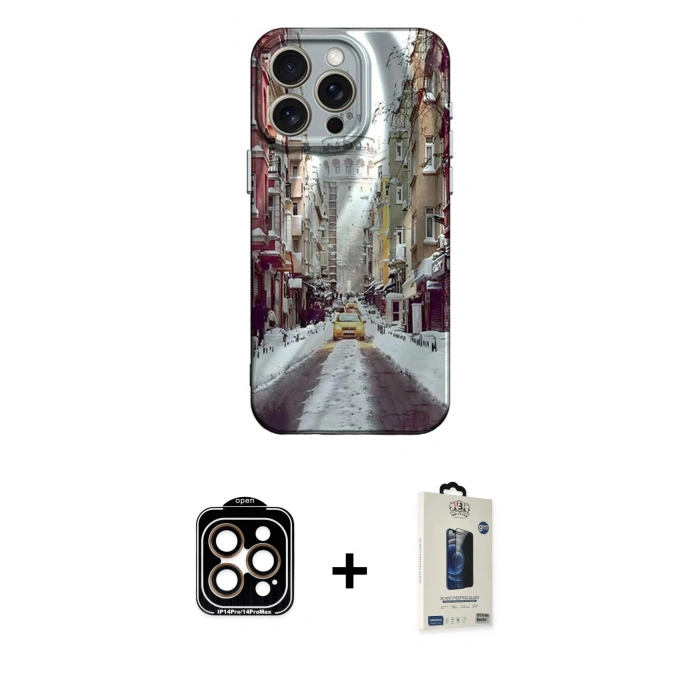 MARSİLYAN™- iPhone 15 Pro Max Kılıf Nova Doku Prime - Siyah Bilvis Hayalet Cam Ekran Koruyucu + PVD Metal Kamera Lens - TU