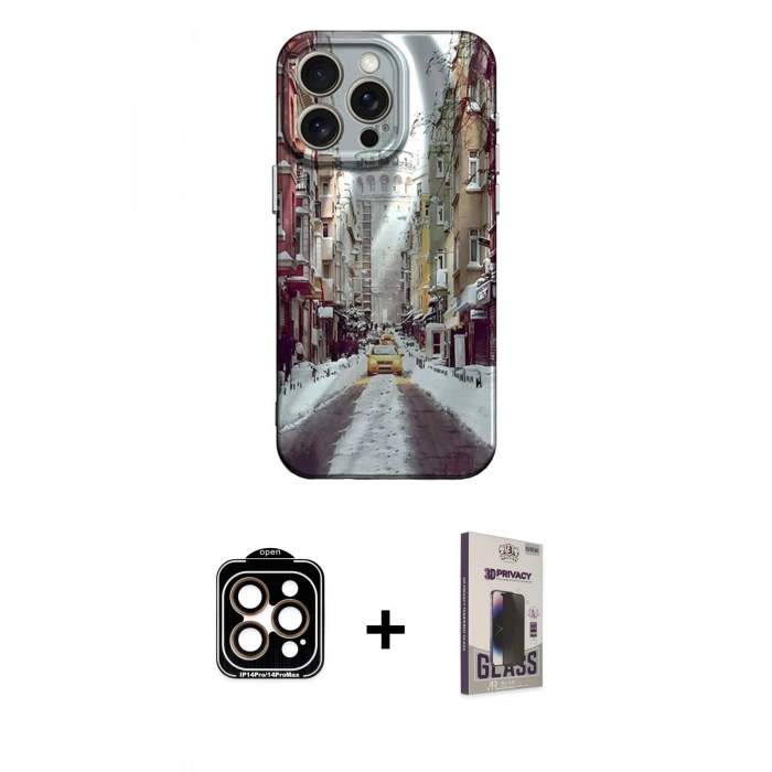 MARSİLYAN™- iPhone 15 Pro Max Kılıf Nova Doku Prime - Siyah Bilvis Hayalet Cam Ekran Koruyucu + PVD Metal Kamera Lens - TU