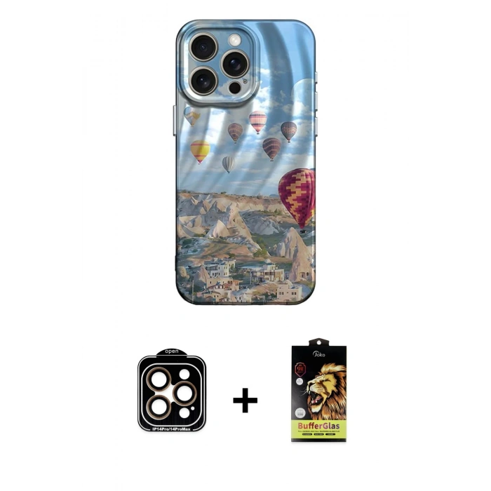 MARSİLYAN™- iPhone 15 Pro Max Kılıf Nova Doku Prime - Siyah Buffer Cam Ekran Koruyucu + PVD Metal Kamera Lens - TU
