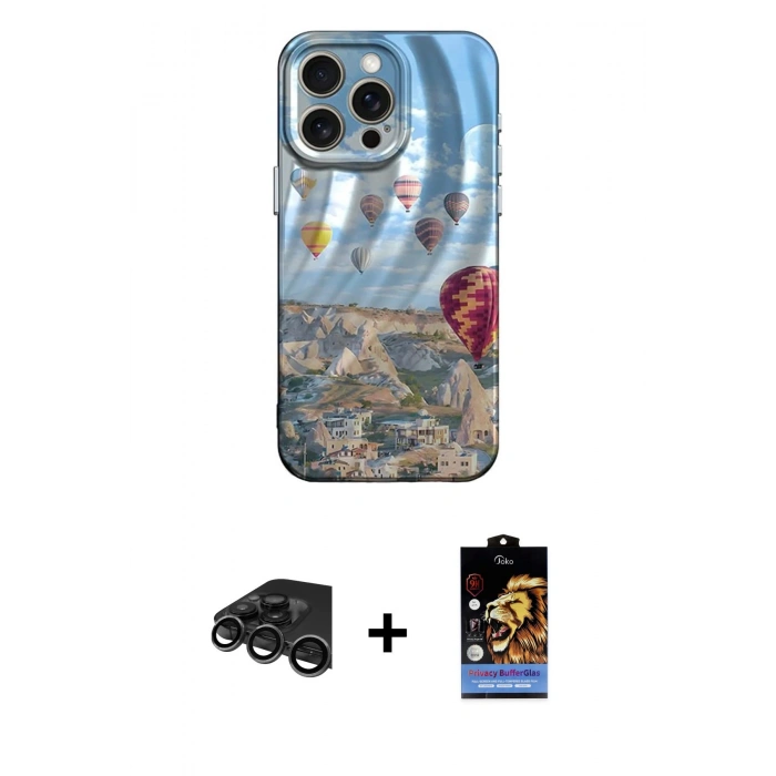 MARSİLYAN™- iPhone 15 Pro Max Kılıf Nova Doku Prime - Siyah Buffer Hayalet Cam Ekran Koruyucu + Raze Metal Kamera Lens - TMGI