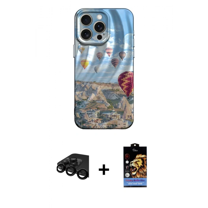 MARSİLYAN™- iPhone 15 Pro Max Kılıf Nova Doku Prime - Siyah Buffer Hayalet Cam Ekran Koruyucu + Raze Metal Kamera Lens - SH