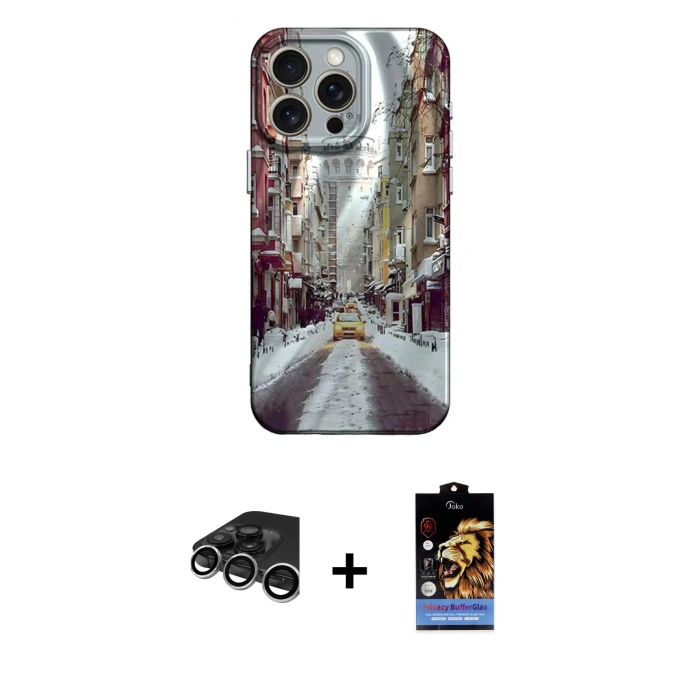 MARSİLYAN™- iPhone 15 Pro Max Kılıf Nova Doku Prime - Siyah Buffer Hayalet Cam Ekran Koruyucu + Raze Metal Kamera Lens - GS