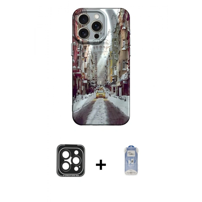 MARSİLYAN™- iPhone 15 Pro Max Kılıf Nova Doku Prime - Siyah Joko Magic 5D Cam + Siyah PVD Metal Kamera Lens