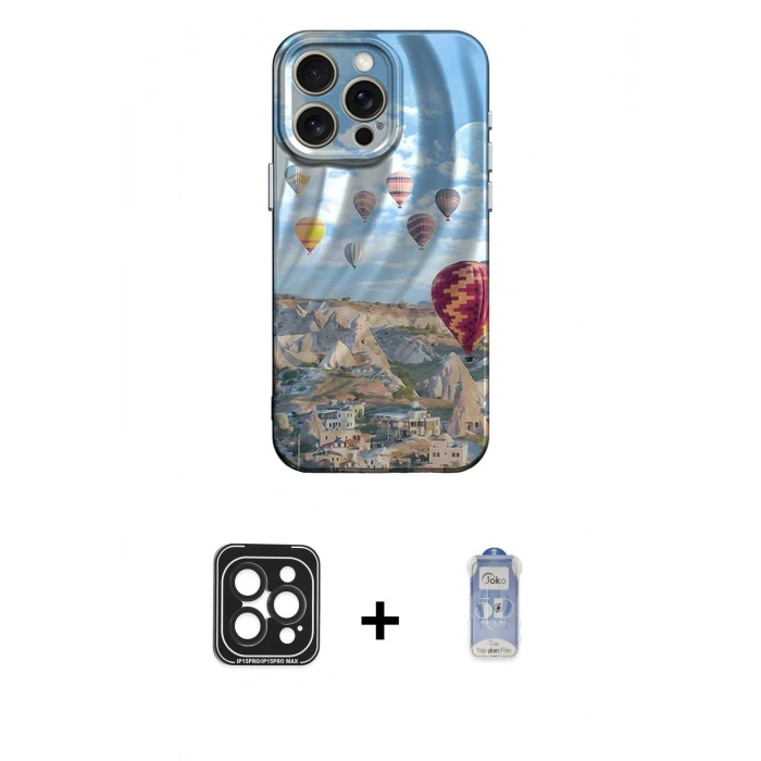 MARSİLYAN™- iPhone 15 Pro Max Kılıf Nova Doku Prime - Siyah Joko Magic 5D Cam + Siyah PVD Metal Kamera Lens
