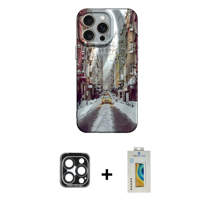 MARSİLYAN™- iPhone 15 Pro Max Kılıf Nova Doku Prime - Siyah Polymer Nano Ekran Koruyucu + PVD Metal Kamera Lens - LT