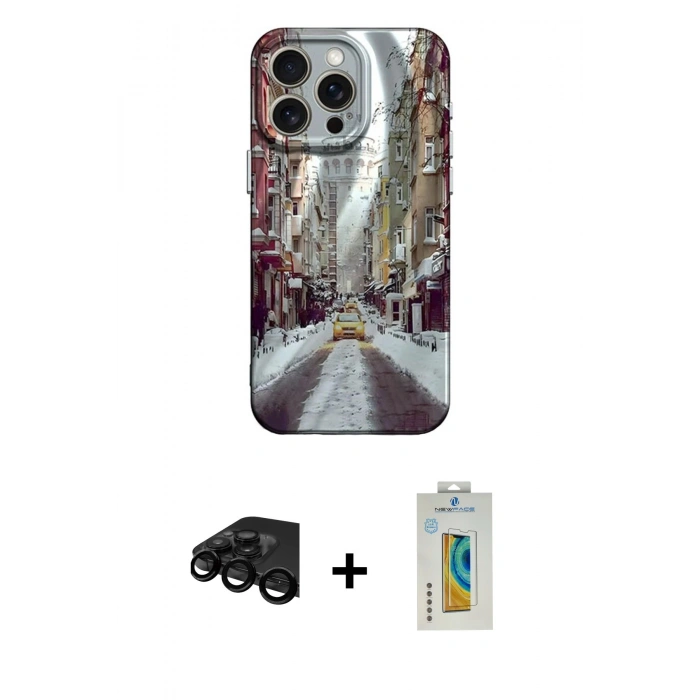 MARSİLYAN™- iPhone 15 Pro Max Kılıf Nova Doku Prime - Siyah Polymer Nano Ekran Koruyucu + Raze Metal Kamera Lens - SH
