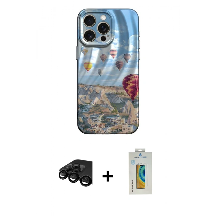MARSİLYAN™- iPhone 15 Pro Max Kılıf Nova Doku Prime - Siyah Polymer Nano Ekran Koruyucu + Raze Metal Kamera Lens - SH