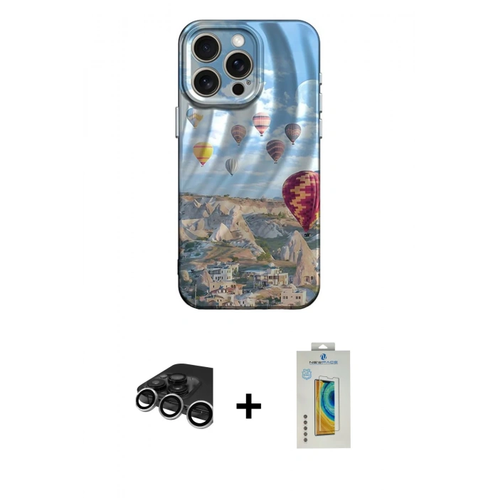 MARSİLYAN™- iPhone 15 Pro Max Kılıf Nova Doku Prime - Siyah Polymer Nano Ekran Koruyucu + Raze Metal Kamera Lens - GS