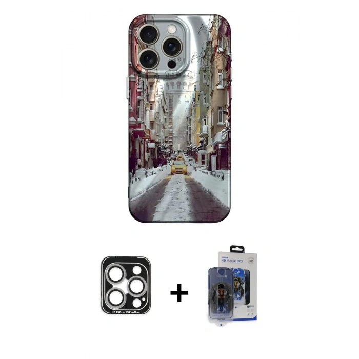 MARSİLYAN™- iPhone 15 Pro Max Kılıf Nova Doku Prime - Siyah Vanessa Magic Cam + PVD Metal Kamera Lens - GS
