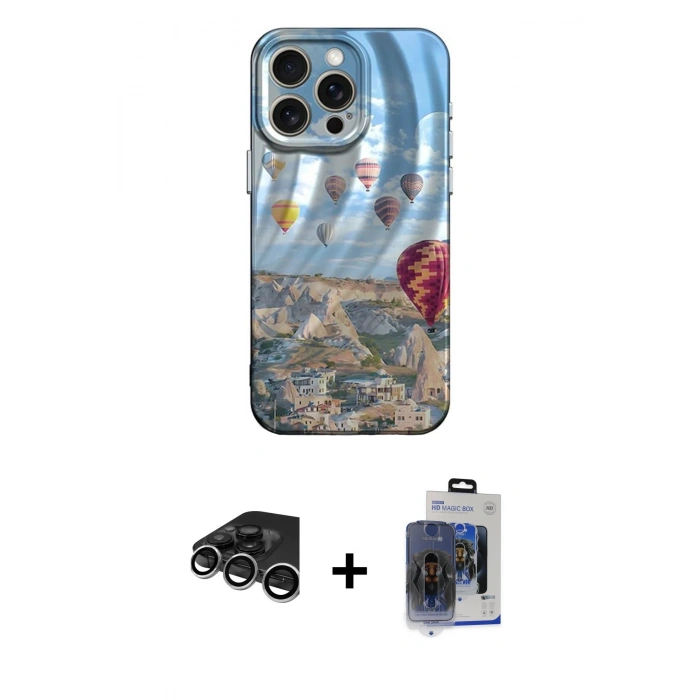 MARSİLYAN™- iPhone 15 Pro Max Kılıf Nova Doku Prime - Siyah Vanessa Magic Cam + Gümüş Raze Metal Kamera Lens