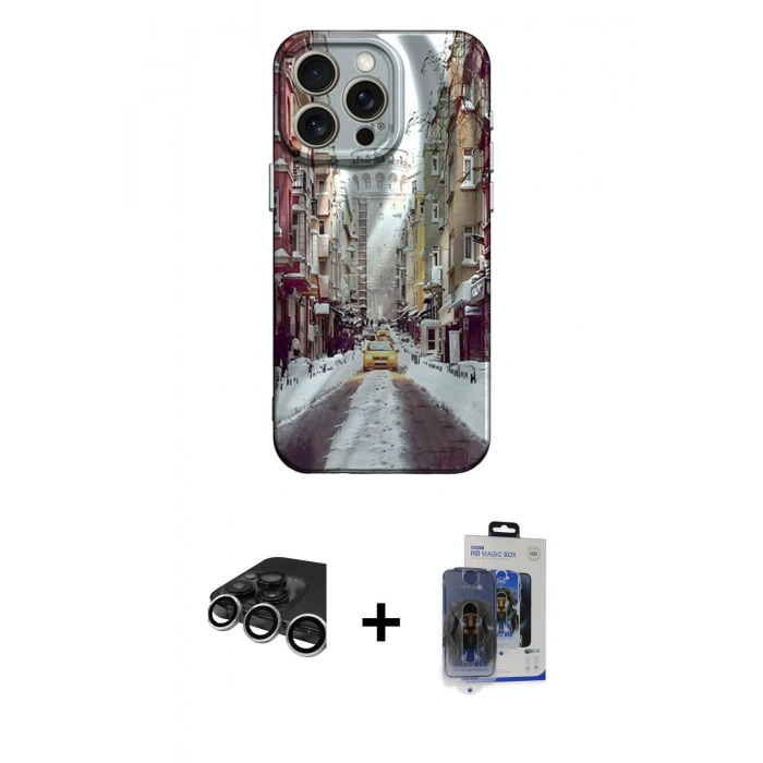 MARSİLYAN™- iPhone 15 Pro Max Kılıf Nova Doku Prime - Siyah Vanessa Magic Cam + Gümüş Raze Metal Kamera Lens