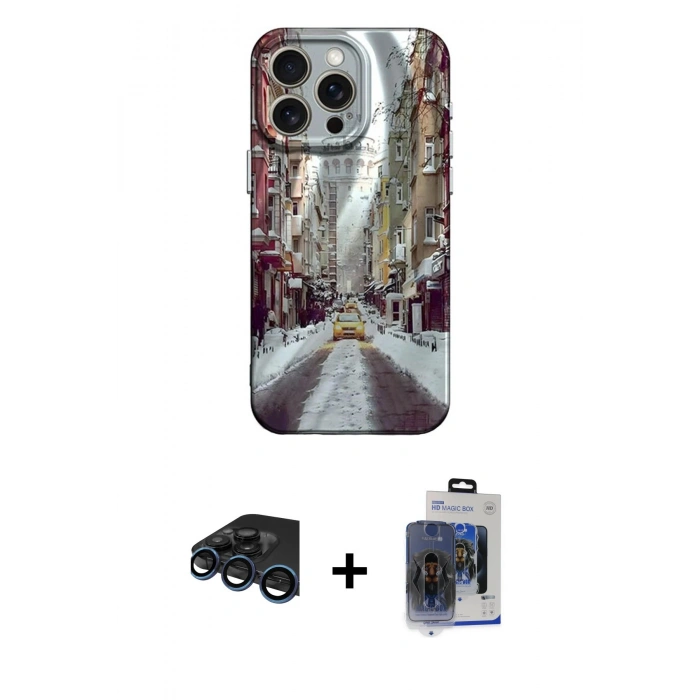 MARSİLYAN™- iPhone 15 Pro Max Kılıf Nova Doku Prime - Siyah Vanessa Magic Cam + Raze Metal Kamera Lens - LT
