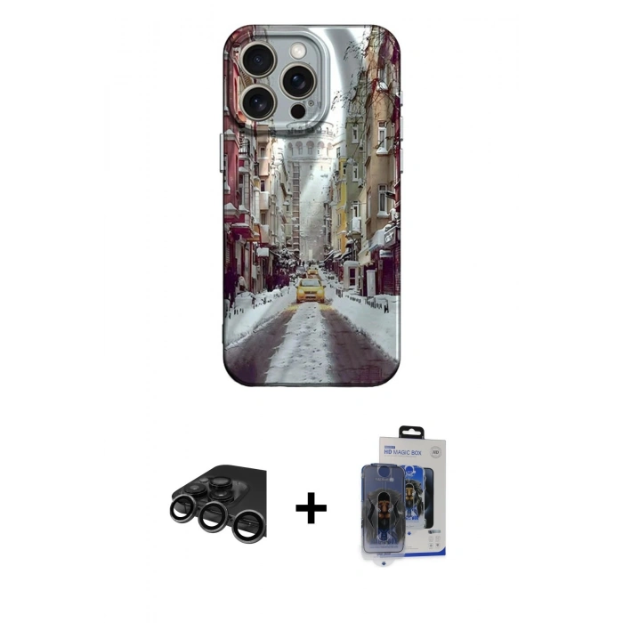 MARSİLYAN™- iPhone 15 Pro Max Kılıf Nova Doku Prime - Siyah Vanessa Magic Cam + Raze Metal Kamera Lens - TMGI