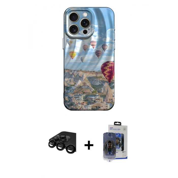 MARSİLYAN™- iPhone 15 Pro Max Kılıf Nova Doku Prime - Siyah Vanessa Magic Cam + Siyah Raze Metal Kamera Lens