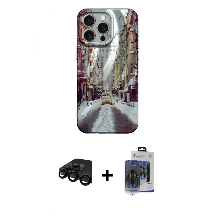 MARSİLYAN™- iPhone 15 Pro Max Kılıf Nova Doku Prime - Siyah Vanessa Magic Cam + Siyah Raze Metal Kamera Lens