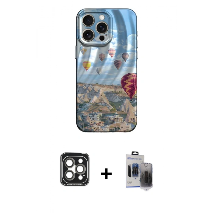 MARSİLYAN™- iPhone 15 Pro Max Kılıf Nova Doku Prime - Siyah Vanessa Magic Hayalet Cam + PVD Metal Kamera Lens - GI