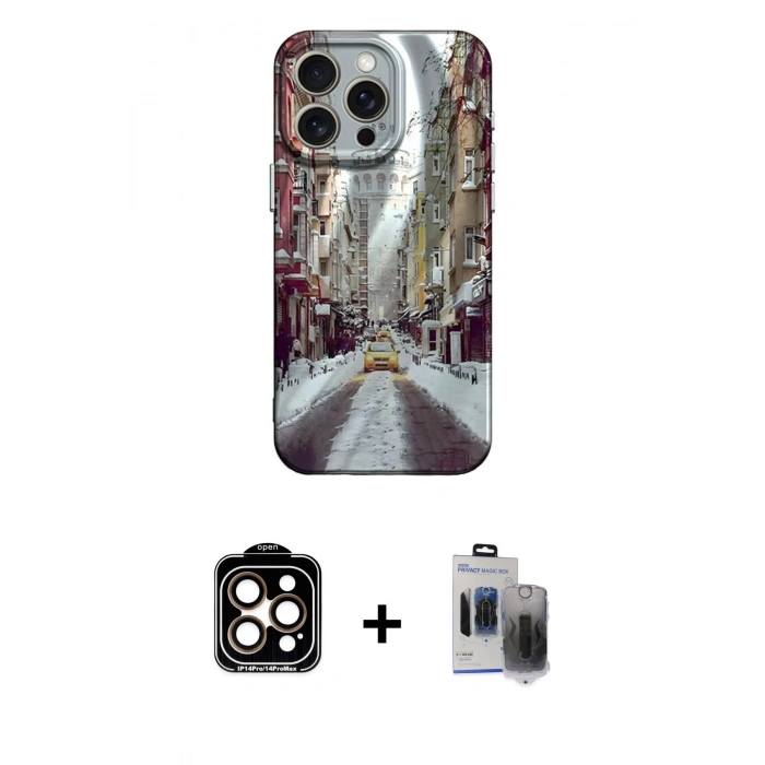 MARSİLYAN™- iPhone 15 Pro Max Kılıf Nova Doku Prime - Siyah Vanessa Magic Hayalet Cam + PVD Metal Kamera Lens - TU