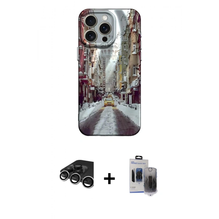 MARSİLYAN™- iPhone 15 Pro Max Kılıf Nova Doku Prime - Siyah Vanessa Magic Hayalet Cam + Raze Metal Kamera Lens - GS