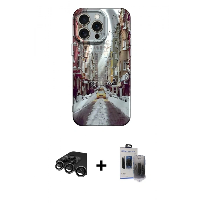 MARSİLYAN™- iPhone 15 Pro Max Kılıf Nova Doku Prime - Siyah Vanessa Magic Hayalet Cam + Raze Metal Kamera Lens - TMGI