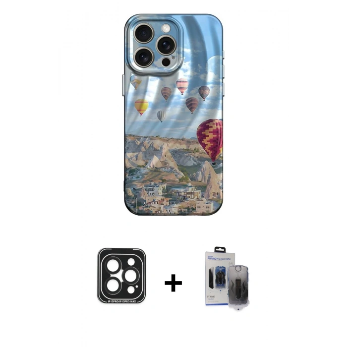 MARSİLYAN™- iPhone 15 Pro Max Kılıf Nova Doku Prime - Siyah Vanessa Magic Hayalet Cam + PVD Metal Kamera Lens - SH