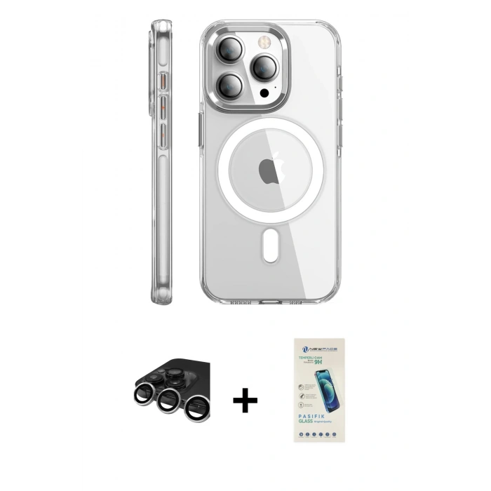 MARSİLYAN™- iPhone 15 Pro Max Kılıf Nova Doku - Şeffaf Pasifik Cam Ekran Koruyucu + Raze Metal Kamera Lens - GS