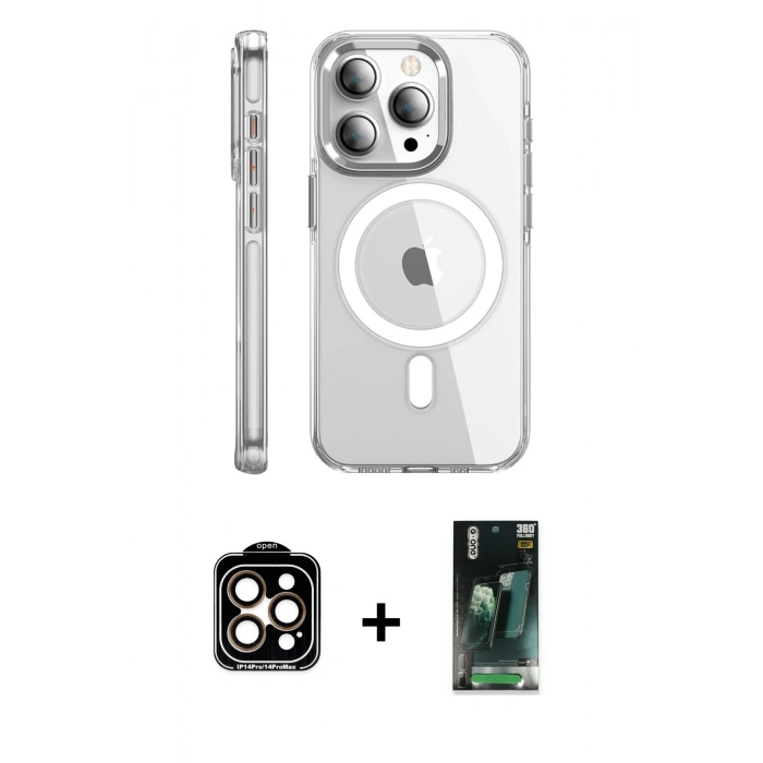 MARSİLYAN™- iPhone 15 Pro Max Kılıf Nova Doku - Siyah 360 Mat Full Body Arka Koruyucu + PVD Metal Kamera Lens - TU