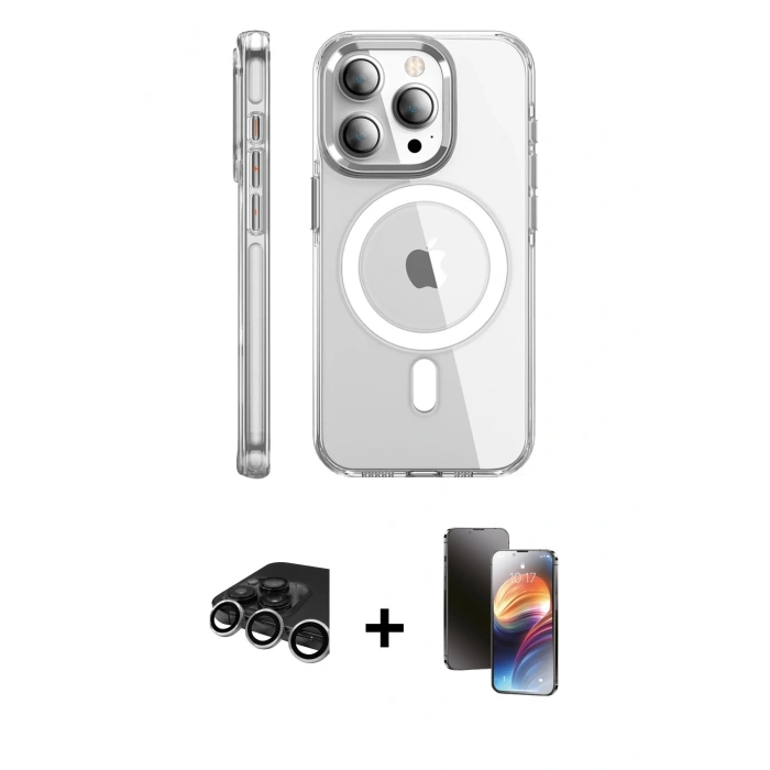 MARSİLYAN™- iPhone 15 Pro Max Kılıf Nova Doku - Siyah 3D Antistatik Mat Seramik Nano Ekran Koruyucu + Raze Metal Kamera Lens - GS