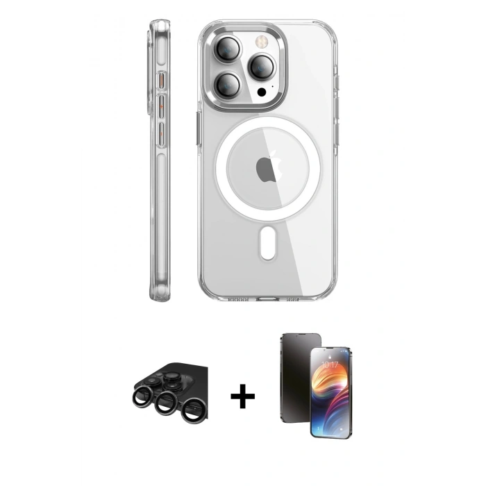 MARSİLYAN™- iPhone 15 Pro Max Kılıf Nova Doku - Siyah 3D Antistatik Mat Seramik Nano Ekran Koruyucu + Raze Metal Kamera Lens - TMGI