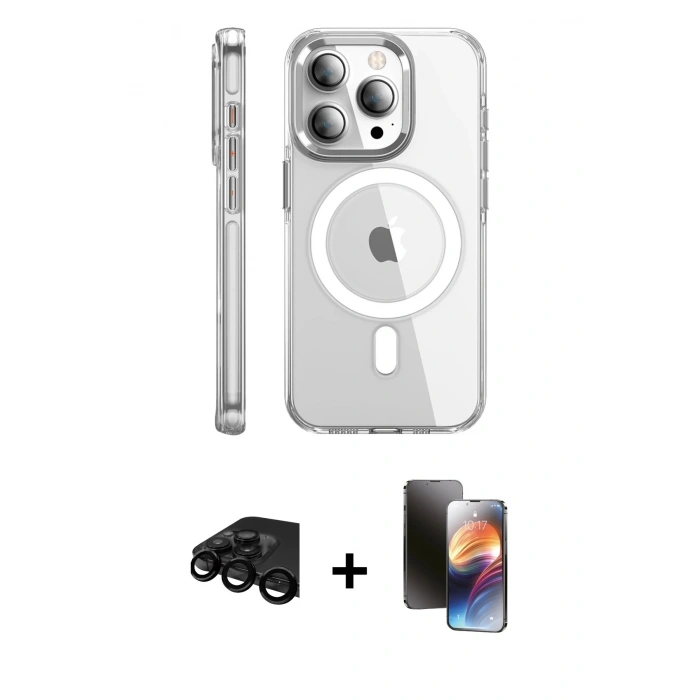 MARSİLYAN™- iPhone 15 Pro Max Kılıf Nova Doku - Siyah 3D Antistatik Mat Seramik Nano Ekran Koruyucu + Siyah Raze Metal Kamera Lens