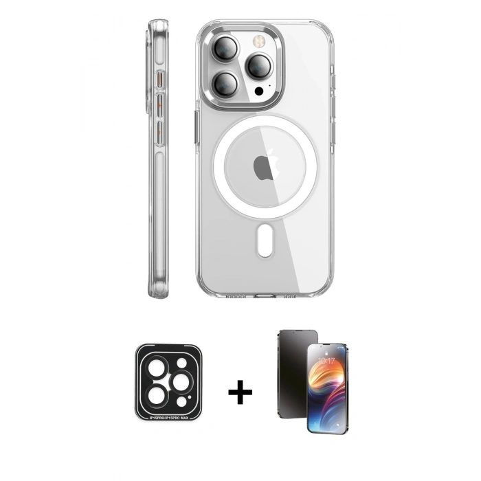 MARSİLYAN™- iPhone 15 Pro Max Kılıf Nova Doku - Siyah 3D Antistatik Mat Seramik Nano Ekran Koruyucu + PVD Metal Kamera Lens - SH