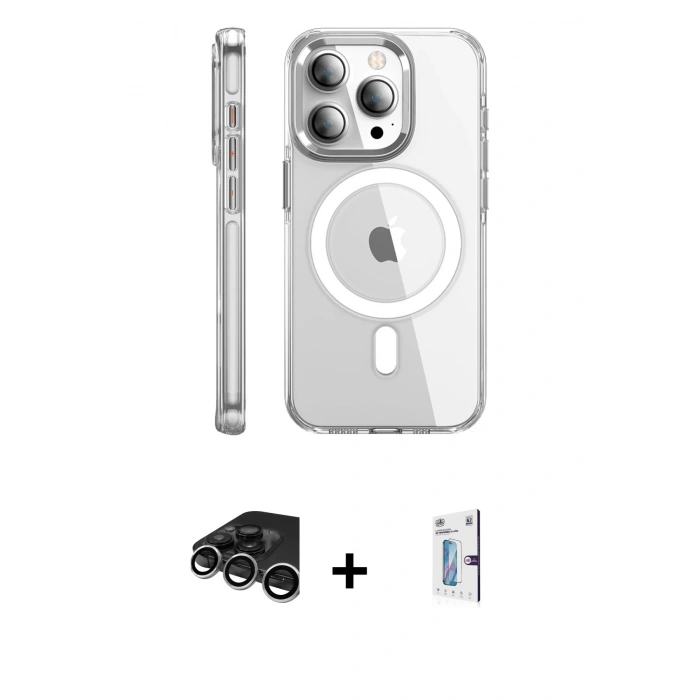 MARSİLYAN™- iPhone 15 Pro Max Kılıf Nova Doku - Siyah Bilvis 0.18mm Plus Cam Ekran Koruyucu + Raze Metal Kamera Lens - GS