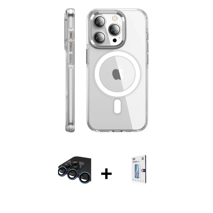 MARSİLYAN™- iPhone 15 Pro Max Kılıf Nova Doku - Siyah Bilvis 0.18mm Plus Cam Ekran Koruyucu + Raze Metal Kamera Lens - LT