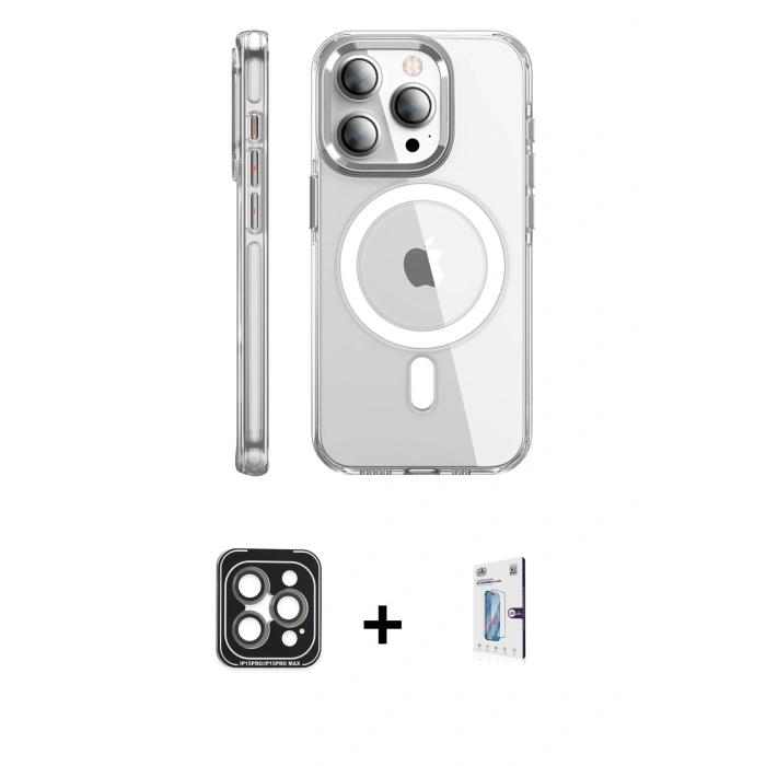 MARSİLYAN™- iPhone 15 Pro Max Kılıf Nova Doku - Siyah Bilvis 0.18mm Plus Cam Ekran Koruyucu + PVD Metal Kamera Lens - GI