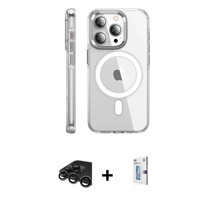 MARSİLYAN™- iPhone 15 Pro Max Kılıf Nova Doku - Siyah Bilvis 0.18mm Plus Cam Ekran Koruyucu + Raze Metal Kamera Lens - TMGI