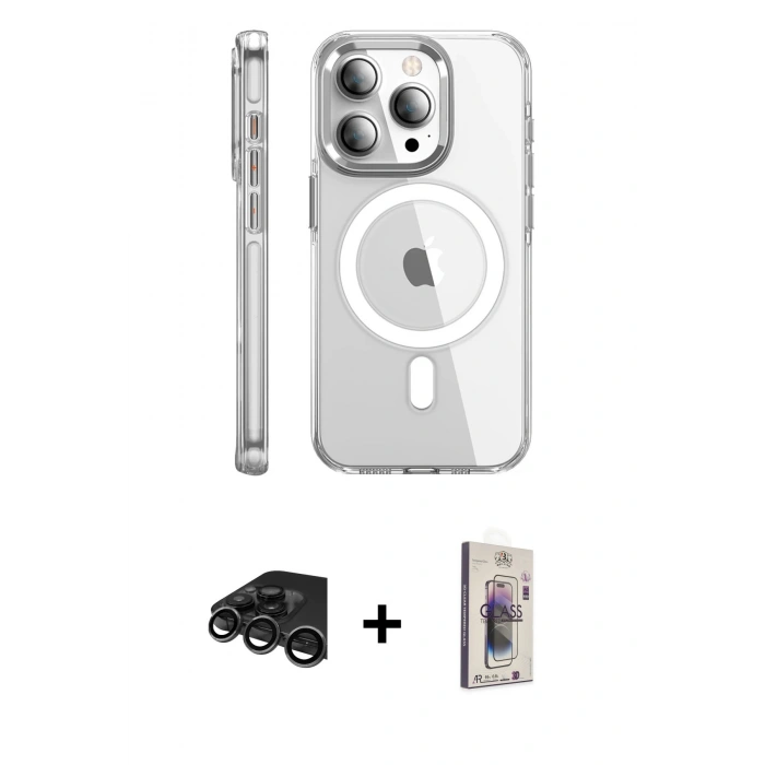 MARSİLYAN™- iPhone 15 Pro Max Kılıf Nova Doku - Siyah Bilvis 3D Cam Ekran Koruyucu + Raze Metal Kamera Lens - TMGI