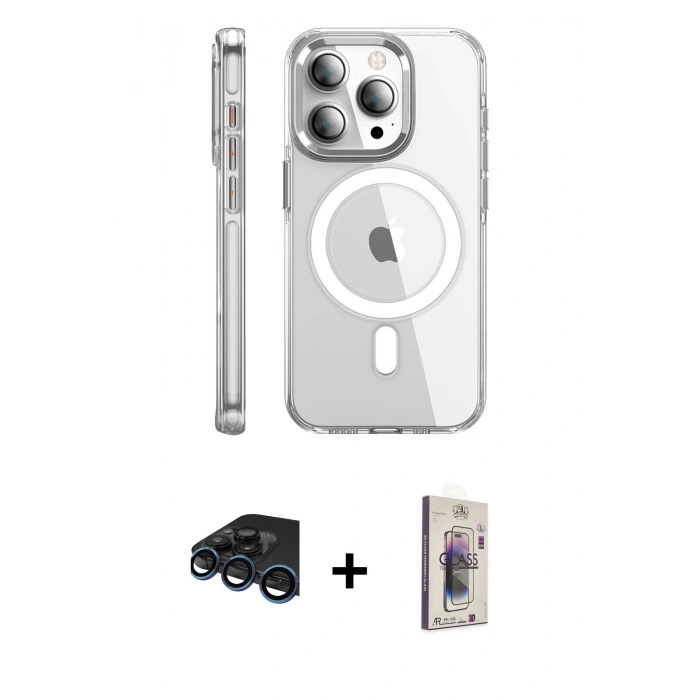 MARSİLYAN™- iPhone 15 Pro Max Kılıf Nova Doku - Siyah Bilvis 3D Cam Ekran Koruyucu + Raze Metal Kamera Lens - LT