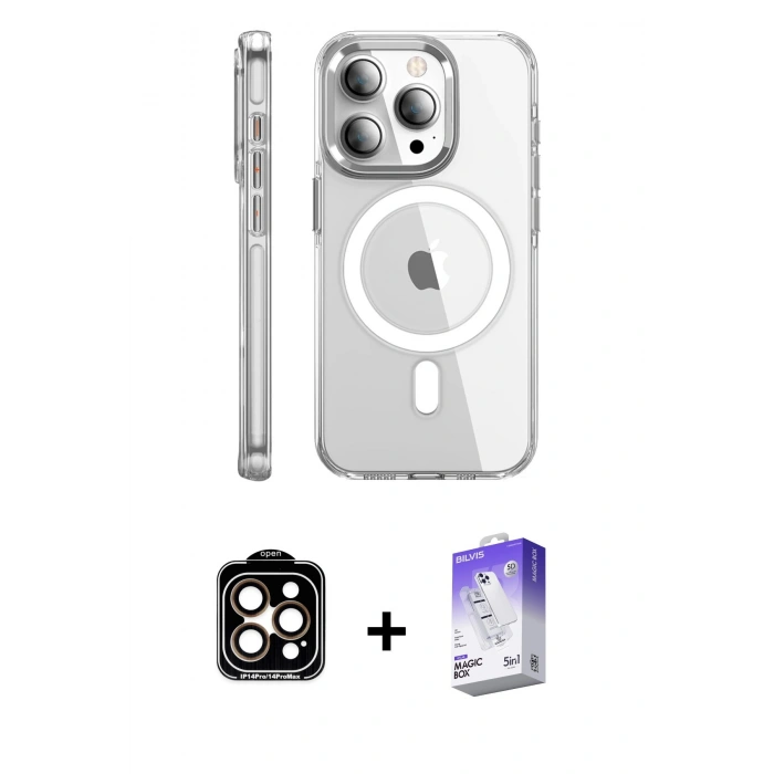 MARSİLYAN™- iPhone 15 Pro Max Kılıf Nova Doku - Siyah Bilvis 5in1 3D Magic Cam Ekran Koruyucu + PVD Metal Kamera Lens - TU