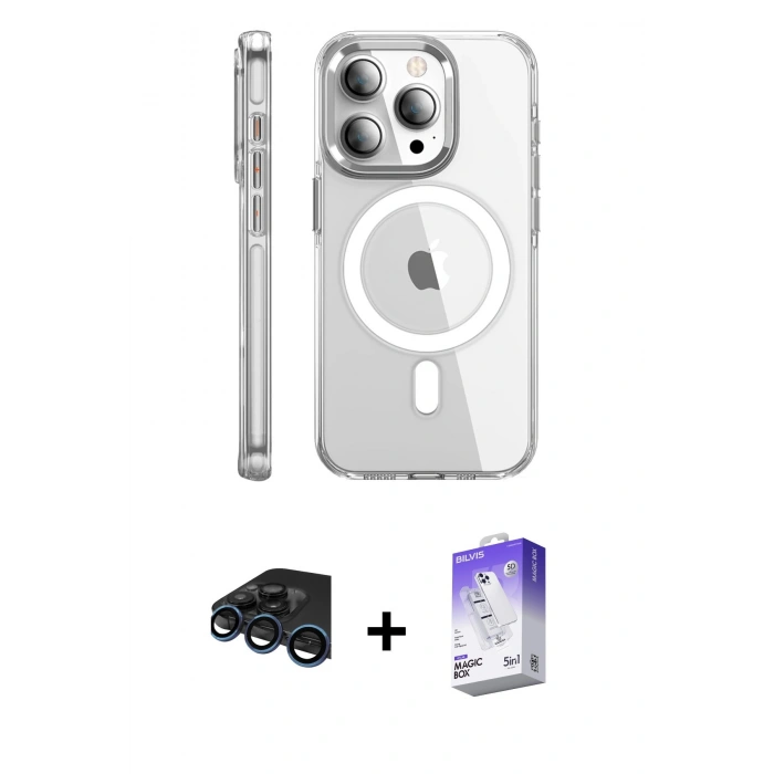 MARSİLYAN™- iPhone 15 Pro Max Kılıf Nova Doku - Siyah Bilvis 5in1 3D Magic Cam Ekran Koruyucu + Raze Metal Kamera Lens - LT