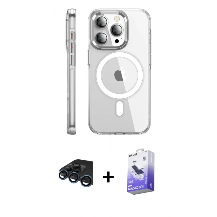 MARSİLYAN™- iPhone 15 Pro Max Kılıf Nova Doku - Siyah Bilvis 5in1 5D Magic Hayalet Cam Ekran Koruyucu + Raze Metal Kamera Lens - LT