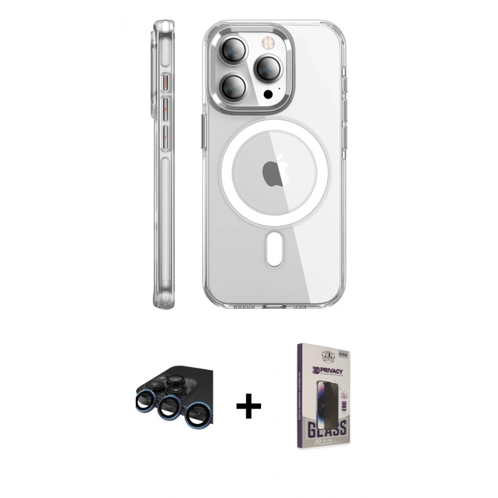 MARSİLYAN™- iPhone 15 Pro Max Kılıf Nova Doku - Siyah Bilvis Hayalet Cam Ekran Koruyucu + Raze Metal Kamera Lens - LT