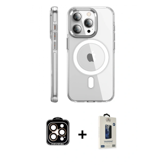 MARSİLYAN™- iPhone 15 Pro Max Kılıf Nova Doku - Siyah Bilvis Hayalet Cam Ekran Koruyucu + PVD Metal Kamera Lens - TU