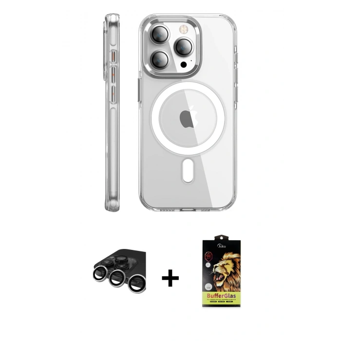 MARSİLYAN™- iPhone 15 Pro Max Kılıf Nova Doku - Siyah Buffer Cam Ekran Koruyucu + Raze Metal Kamera Lens - GS